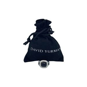 David Yurman Sterling Silver Albion Ring 11mm with Black Onyx and Diamonds 9